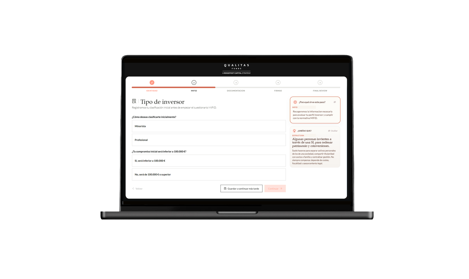 Portal del inversor de Qualitas Funds en un portátil